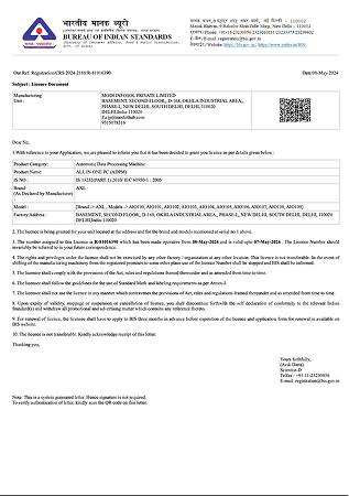 Bureau of Indian Standards Licence